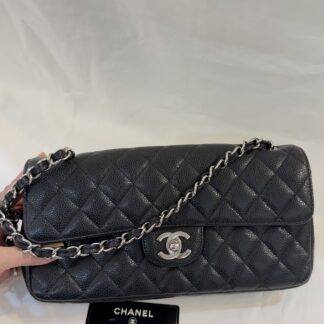Chanel 法棍CF 黑銀荔枝牛皮